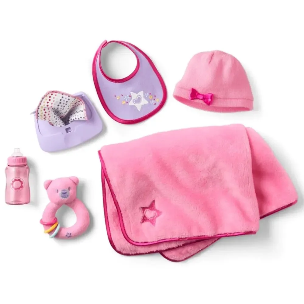 American Girl Bitty Baby Starter Accessories Blanket Bottle Rattle Hat Wipes Bib